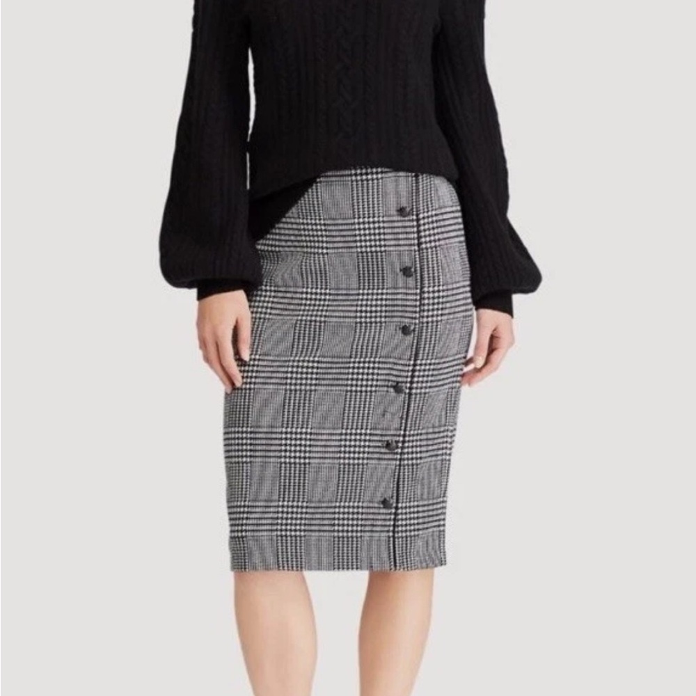 Lauren | Black and White Houndstooth Pencil Skirt Knee-Length